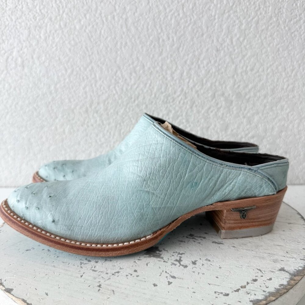 Lane Plain Jane Mule Womens Blue Ostrich Leather Cowboy Boots Western Size  7.5 - Picture 4 of 12